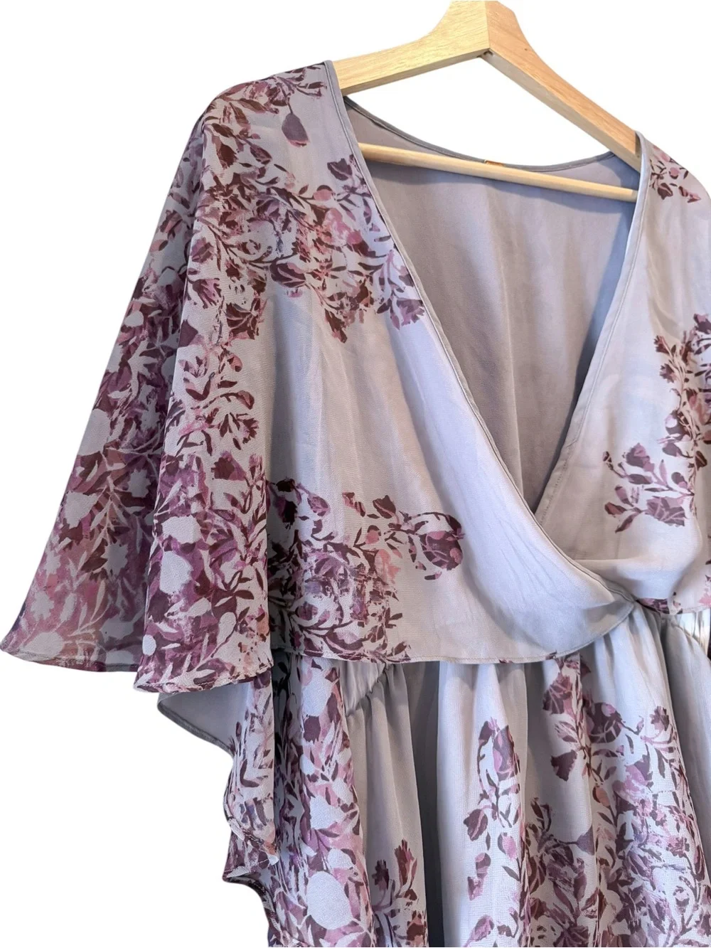 Free People Lavender Floral Chiffon Mini Dress | Flutter Sleeve